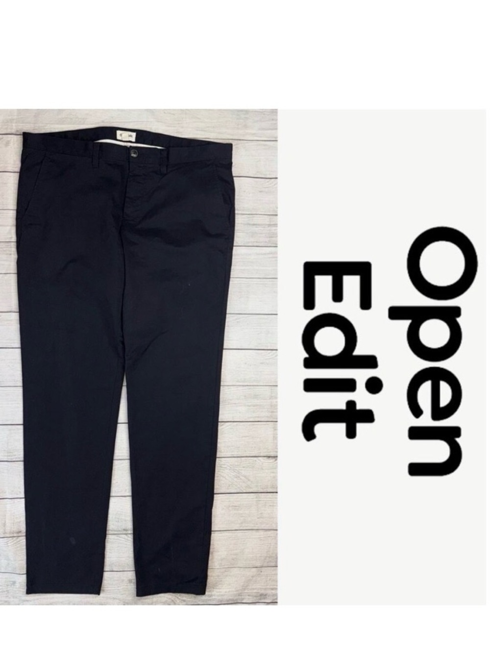 Open Edit Men's Black Chino Pants with Stretch  Size 36 x 33